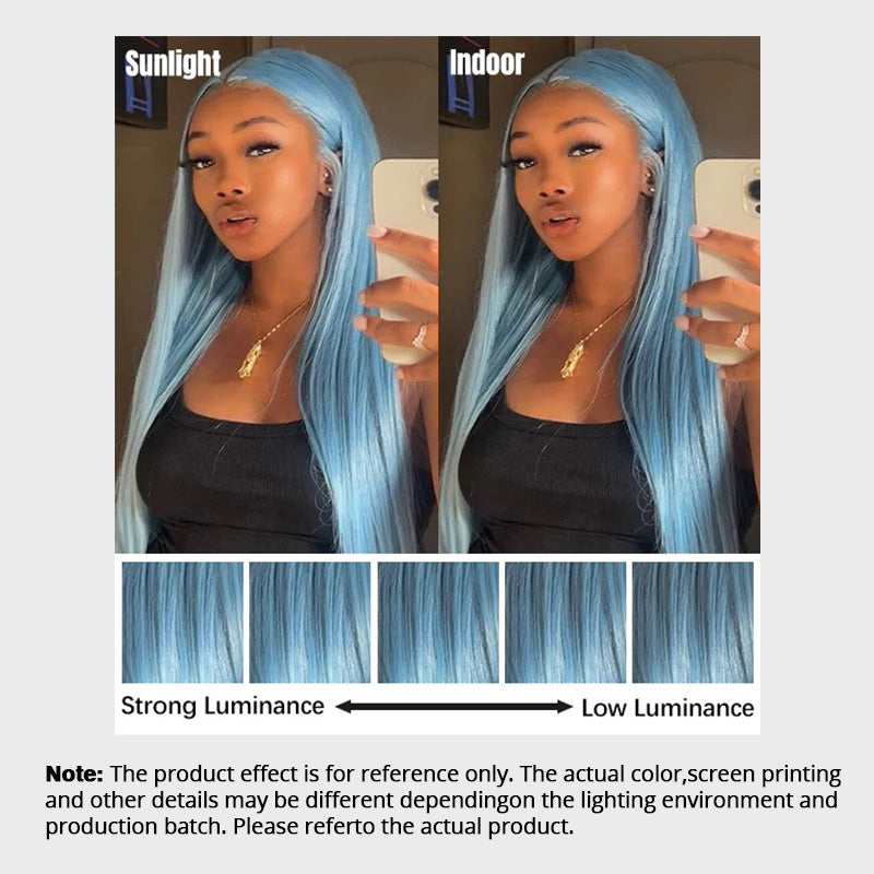 Allove Lake Brilliant Blue Color Straight Hair 13x4/13x6 Full Lace Front Human Hair Wigs 180% Density