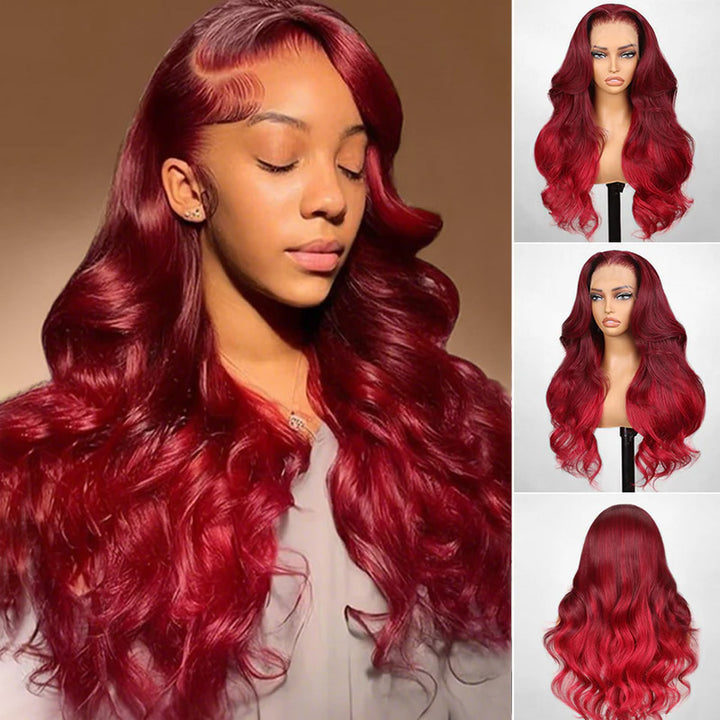 Allove Ombre 99J Red Colored 13x4/13x6 Transparent Lace Front Body Wave Wig Human Hair Wig Pre Plucked For Women