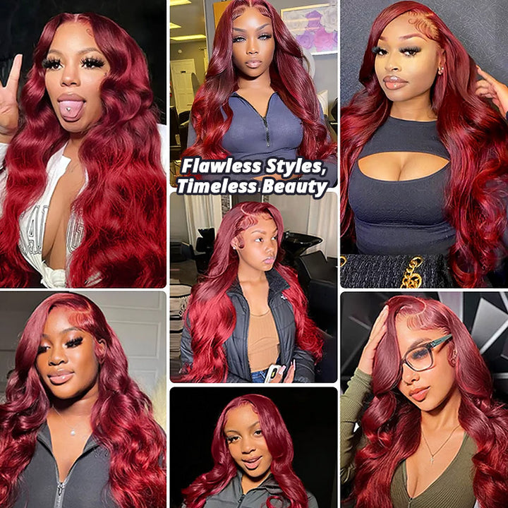 Allove Ombre 99J Red Colored 13x4/13x6 Transparent Lace Front Body Wave Wig Human Hair Wig Pre Plucked For Women