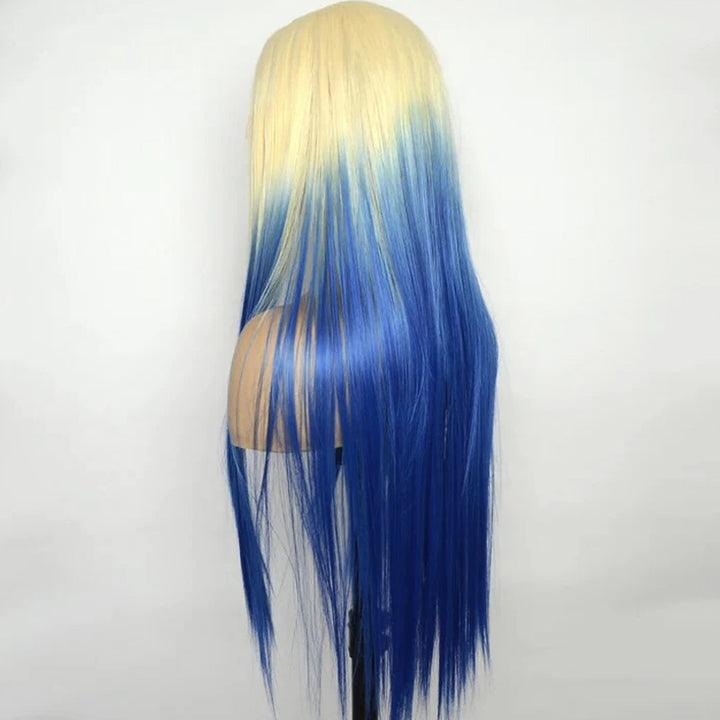 Allove Ombre Blonde Blue Color Human Hair Wigs For Women 13x4 Lace Front Wig Straight/Body Wave Lace Front Wig with Pre Plucked - AlloveHair