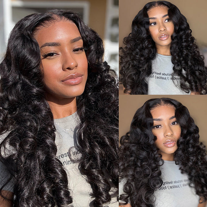 Allove Salon-Quality Luxurious Funmi Curly Glueless 5x5/13x4 Pre-Cut Lace Wig Thick Layered Bouncy Wavy Human Wig