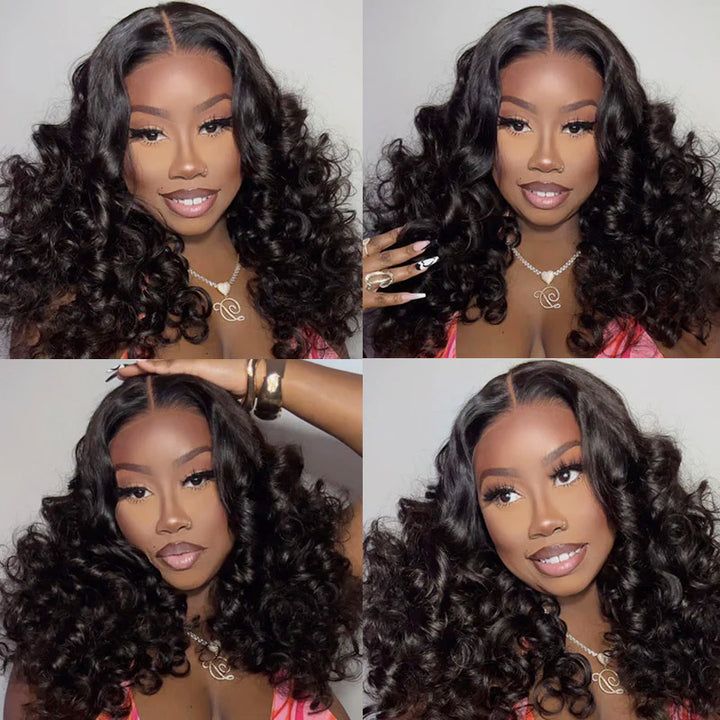 Allove Salon-Quality Luxurious Funmi Curly Glueless 5x5/13x4 Pre-Cut Lace Wig Thick Layered Bouncy Wavy Human Wig