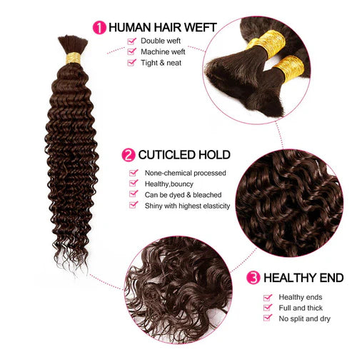 Allove #4 Deep Wave Bulk Human Hair For Braiding Crochet Micro Boho Braids For Black Women - AlloveHair