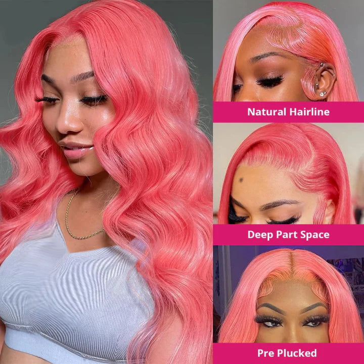 Allove Hair 30 Inch Pink Colored 13x4 HD Glueless Lace Front Wig Body Wave Barbie Hairstyle - AlloveHair