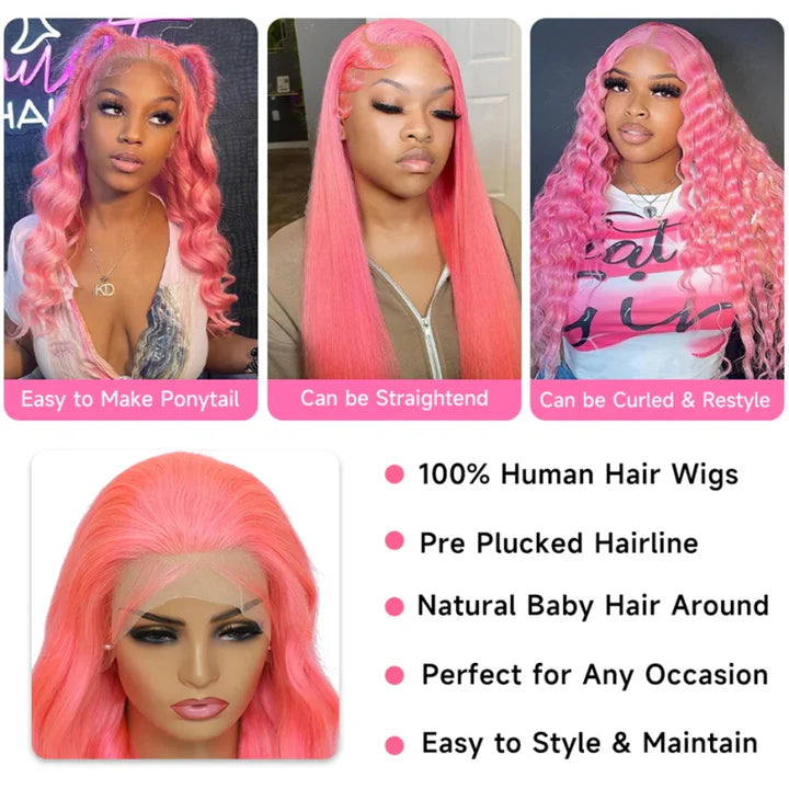 Allove Hair 30 Inch Pink Colored 13x4 HD Glueless Lace Front Wig Body Wave Barbie Hairstyle - AlloveHair