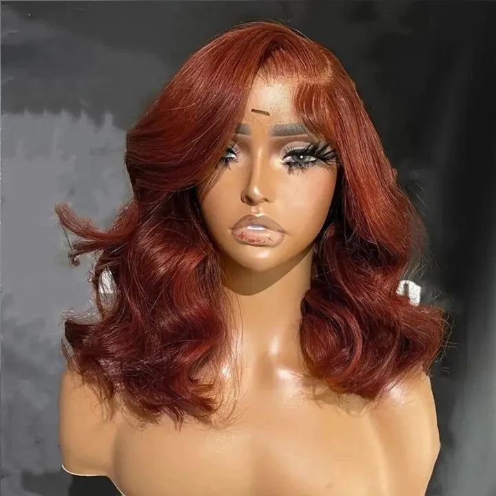 Allove Hair #33 Reddish Brown Straight/Body Wave Bob Wig 13x4 Lace Front Glueless Wig