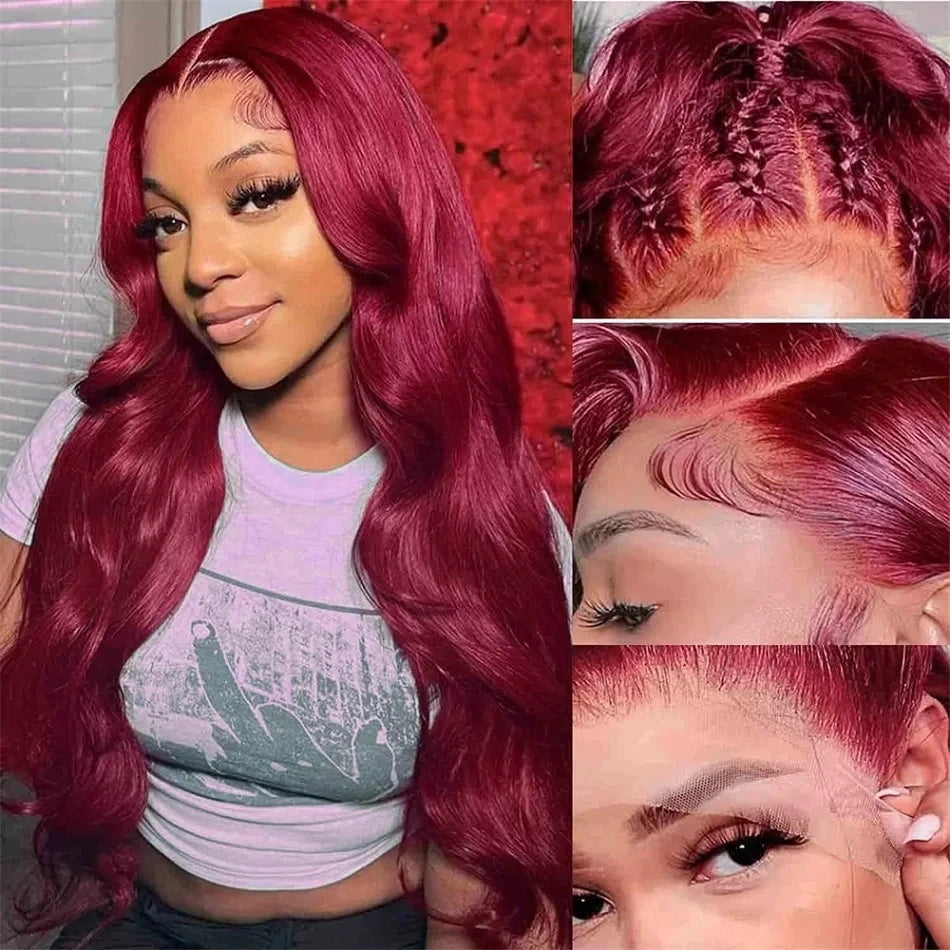 99j Burgundy Red Colored 13x6 Lace Front Human Hair Wigs For Women Straight Hair/Body Wave/Deep Wave Available