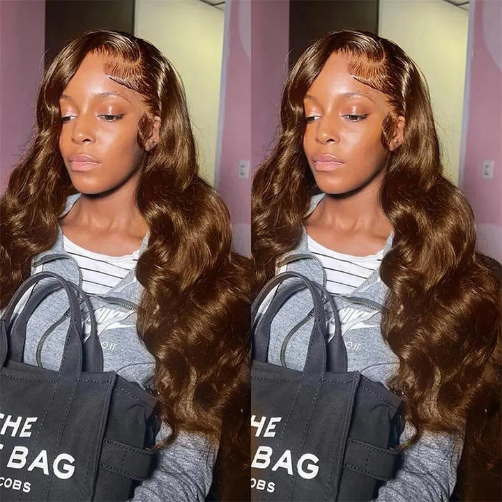 Chocolate Brown Colored Body Wave Human Hair Wig 13x4 HD Lace Front Wigs