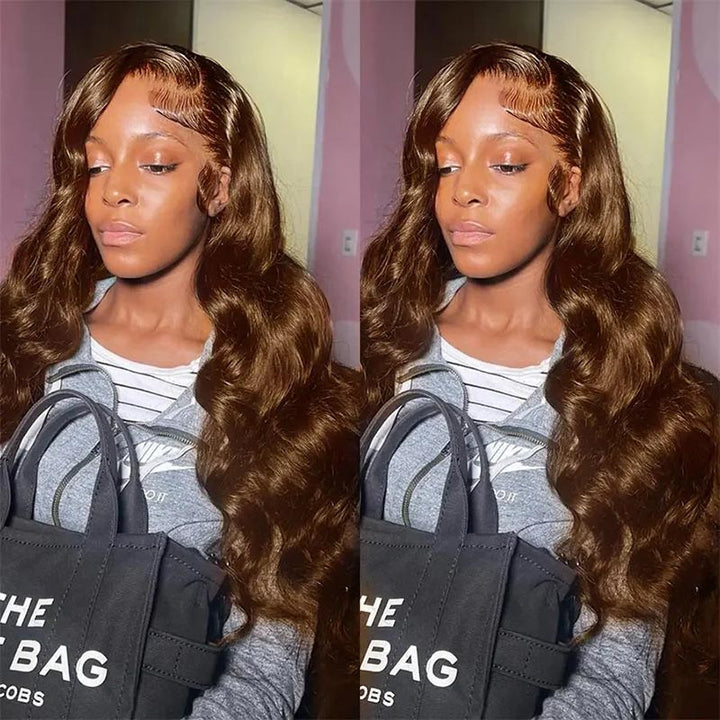 40'' Chocolate Brown Colored Body Wave Human Hair Wig 13x4 HD Lace Front Wigs