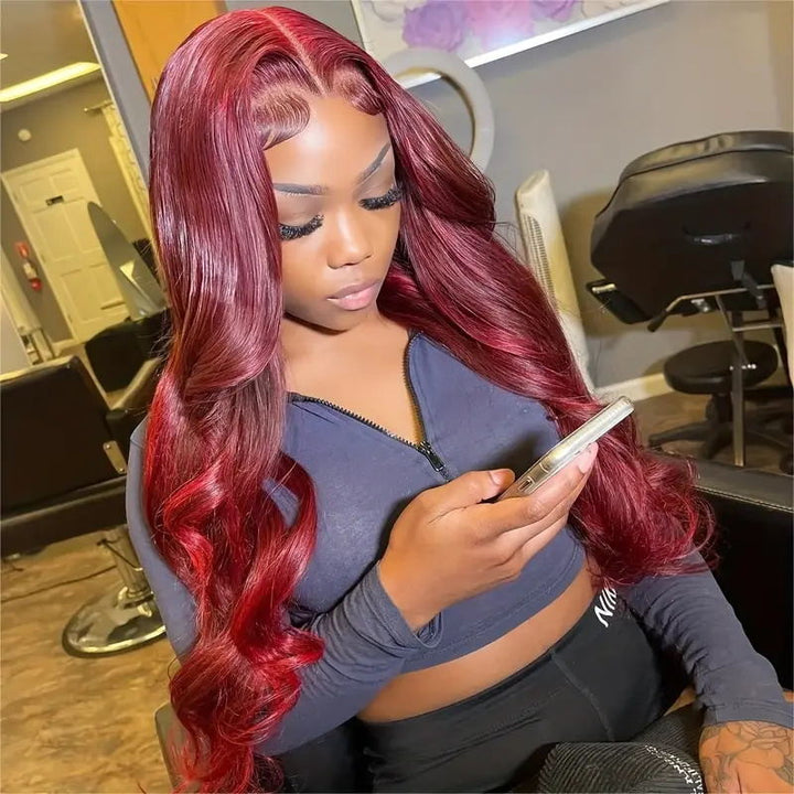 Allove 99J Burgundy Body Wave Lace Part Wig 100% Human Hair Wigs