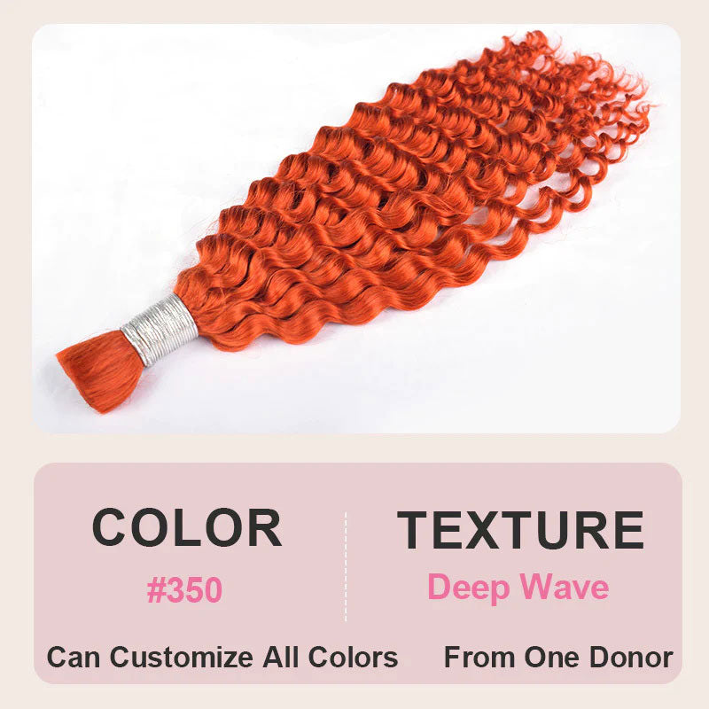 Allove Hair #350 Ginger Colored Deep Curly Bulk Hair For Braiding 12-28 Inch Human Copper Hair Extensions