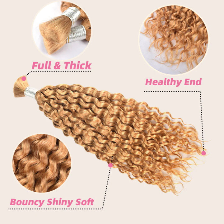 Allove Hair #27 Honey Blonde Deep Wave Bulk Human Hair For Braiding