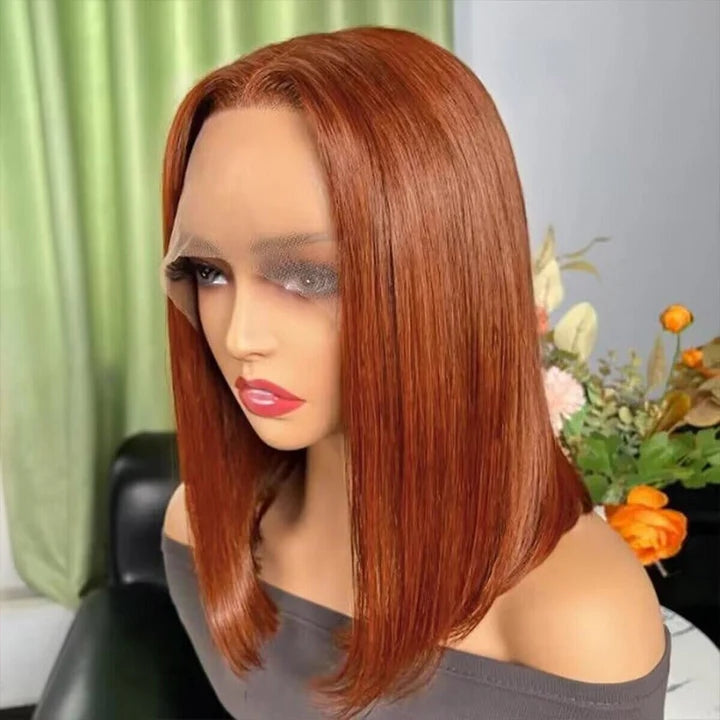 Allove Hair #33 Reddish Brown Straight/Body Wave Bob Wig 13x4 Lace Front Glueless Wig