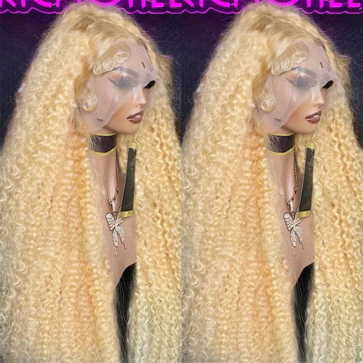 613 Blonde Color 13x6 Transparent Lace Front Wig Deep Wave Human Hair Brazilian HD Undetectable Invisible 360 Lace Font Wig
