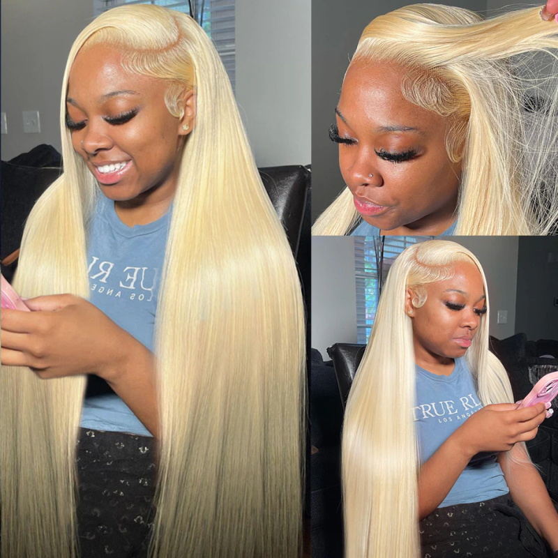 Allove Hair Full Lace 613 Blonde Color Straight Human Hair Wig Blonde Straight Transparent Lace Front Wig