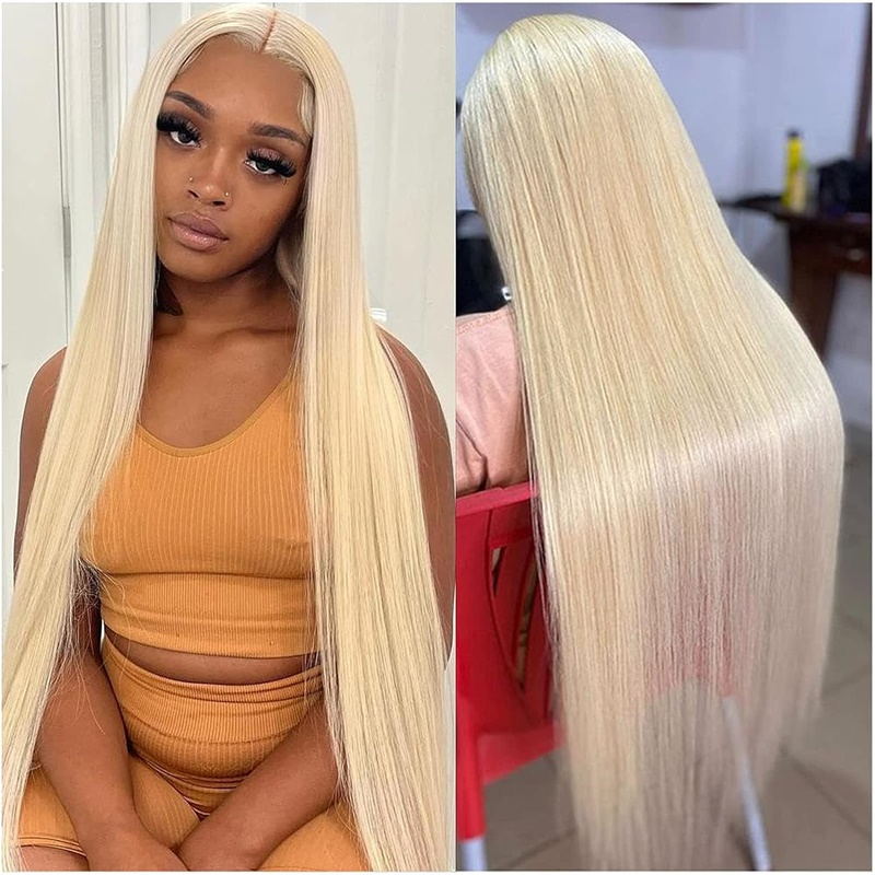 Allove Hair Full Lace 613 Blonde Color Straight Human Hair Wig Blonde Straight Transparent Lace Front Wig