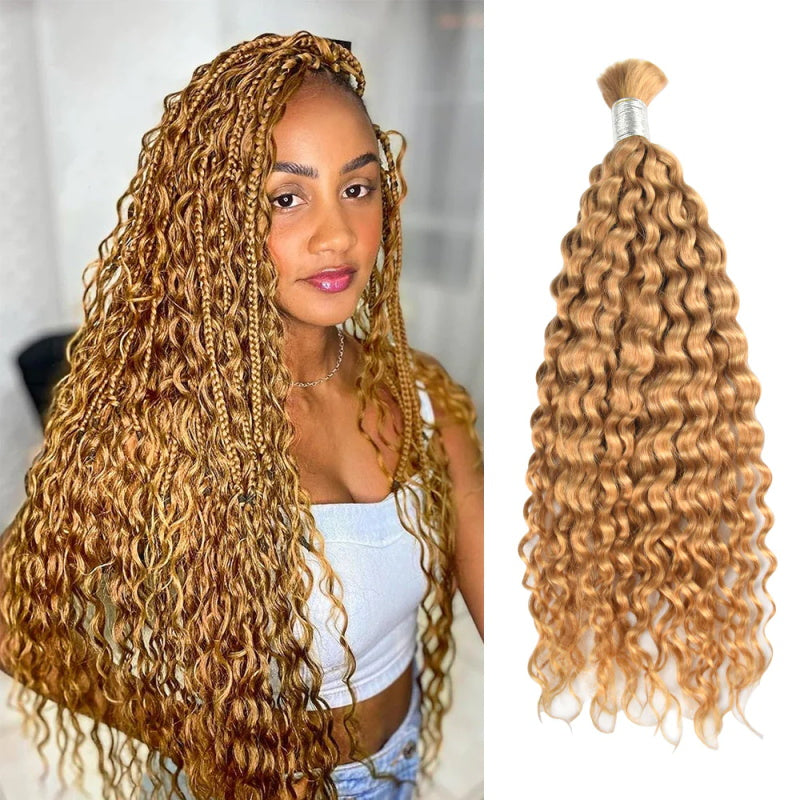 Allove Hair #27 Honey Blonde Deep Wave Bulk Human Hair For Braiding