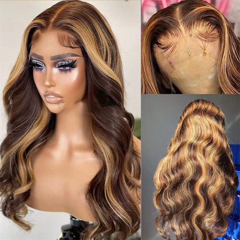 Pre Plucked | 30 Inch Colored 4/27 Highlight Body Wave 13x4 Lace Front Human Hair Wigs Easy Install