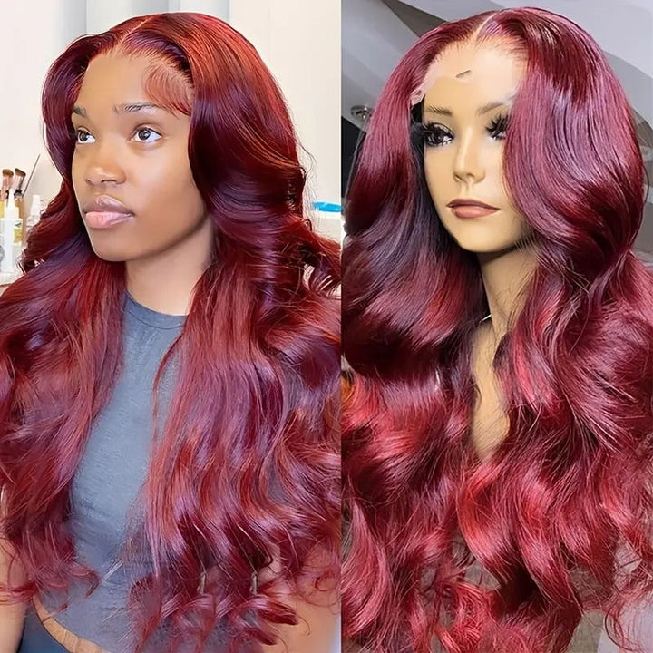 Allove 99J Burgundy Body Wave Lace Part Wig 100% Human Hair Wigs