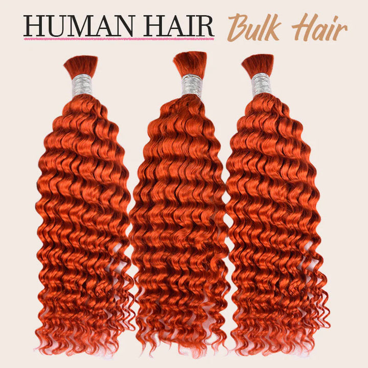 Allove Hair #350 Ginger Colored Deep Curly Bulk Hair For Braiding 12-28 Inch Human Copper Hair Extensions