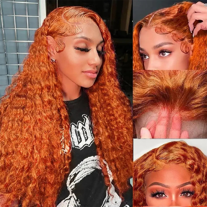 Orange Ginger Curly Glueless HD 13x4 Lace Front Human Hair Wigs Pre Plucked For Women