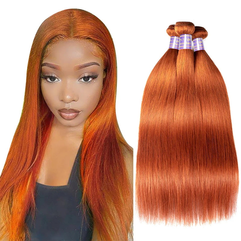 Ginger Orange Color Brazilian 3 Bundles Straight Human Hair Extensions