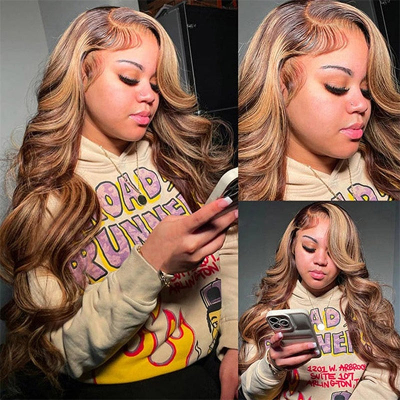 Allove Honey Blonde Body Wave Hair 3 Bundles With 4*4 Lace Closure Human Hair Weave