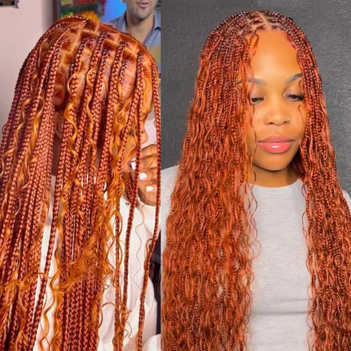 Allove Hair #350 Ginger Colored Deep Curly Bulk Hair For Braiding 12-28 Inch Human Copper Hair Extensions
