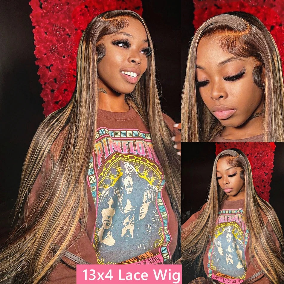 Highlight 4/27 Honey Blonde Straight Hair Wig 180% Density Thick And Full