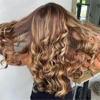 Allove Honey Blonde Ombre 5*5 HD Transparent Lace Closure Wig Brazilian Body Wave Human Hair Wigs