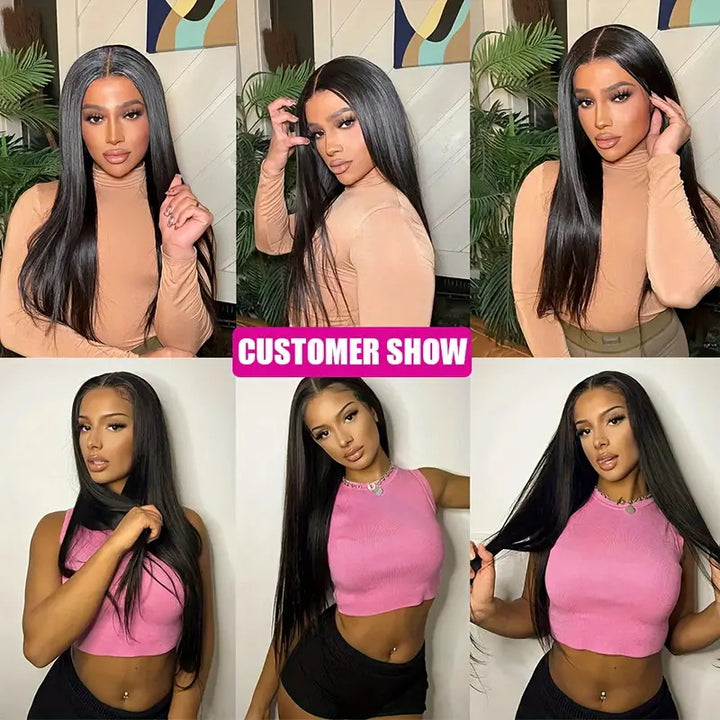 Allove Hair Peruvian Straight Hair 3 Bundles with 13*4 Lace Frontal