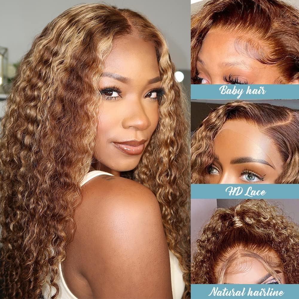 Bleached Knots Wear Go Wig | Highlight Deep Wave 13*4 HD Lace Front Wigs Honey Blonde Color