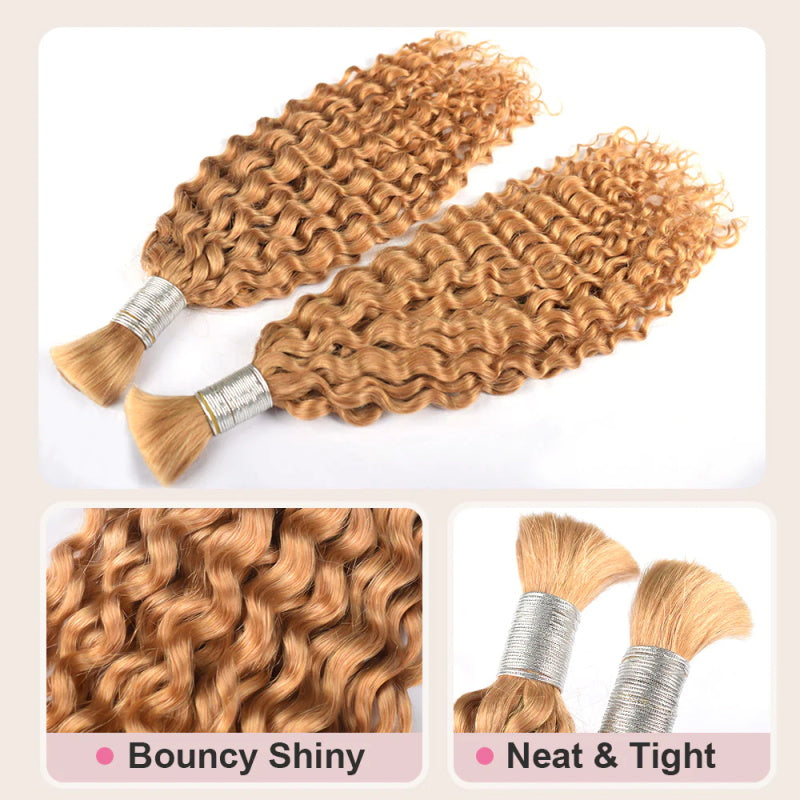 Allove Hair #27 Honey Blonde Deep Wave Bulk Human Hair For Braiding