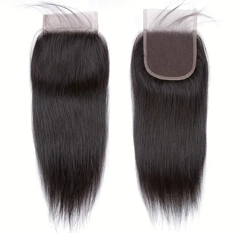 Allove Hair Brazilian Straight Hair 3 Bundles with 4*4 Transparent Lace Closure