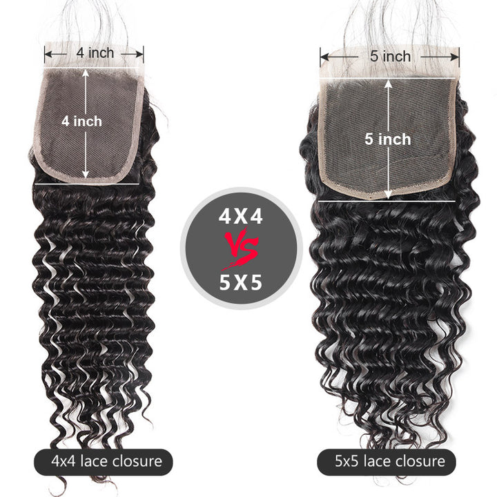 Allove Hair Deep Wave 3 Bundles With 5*5 Lace Closure Virgin Human Hair