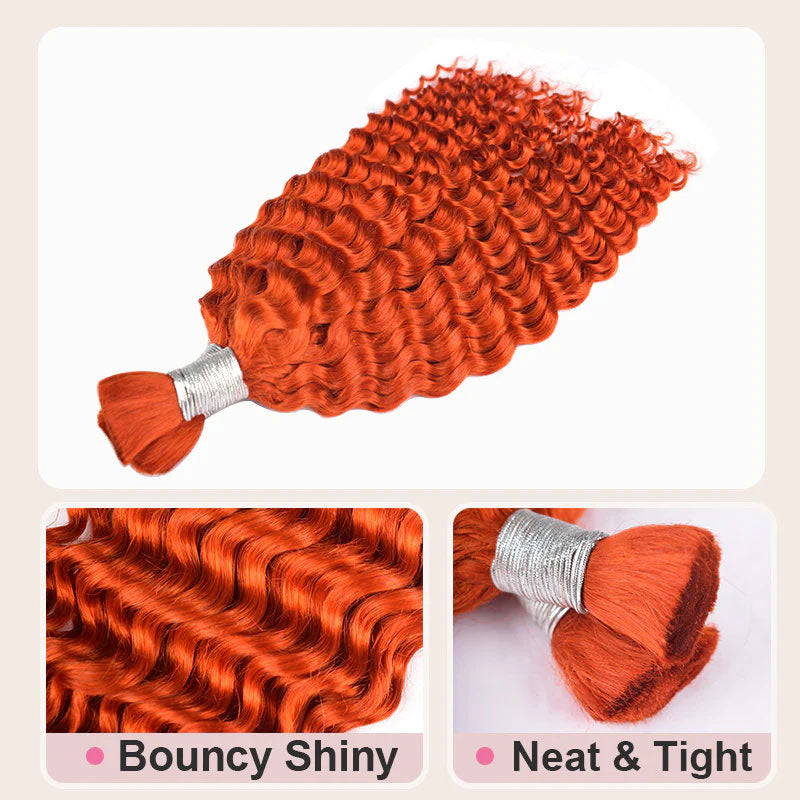 Allove Hair #350 Ginger Colored Deep Curly Bulk Hair For Braiding 12-28 Inch Human Copper Hair Extensions