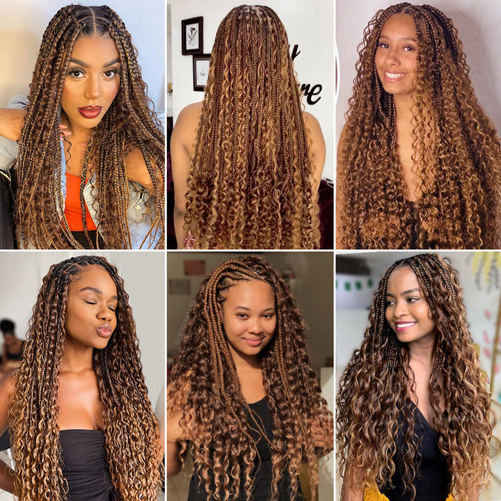Allove Hair Boho Braids Deep Wave Bulk Human Hair For Braiding Highlight P4/27 Honey Blonde Color - AlloveHair