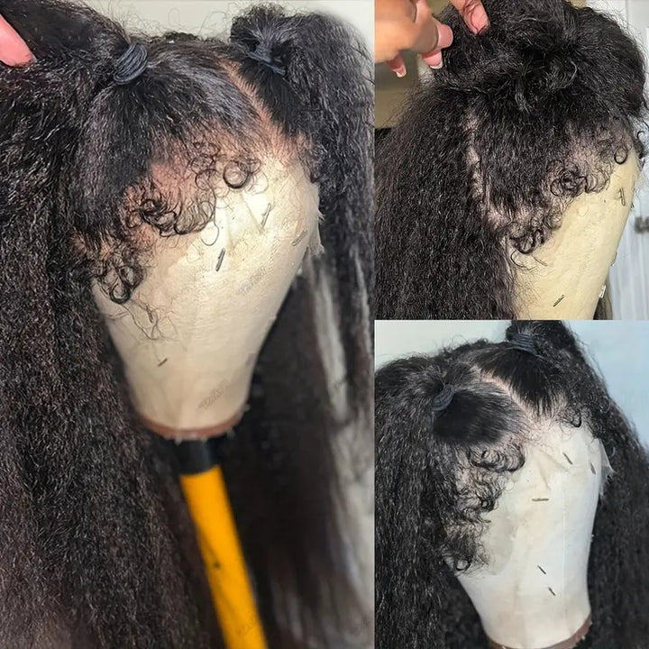 4C Edges Hairline Wig Kinky Straight 13x4 HD Lace Front Wigs With Curly Baby Hair