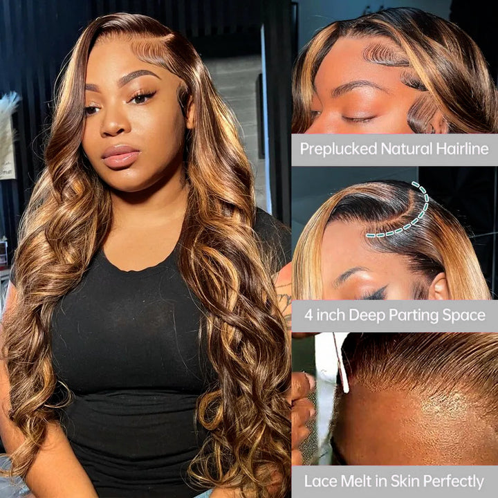 [13*4 Full Lace Front Wigs] #4/27 Body Wave Highlight Human Hair Colored Wigs