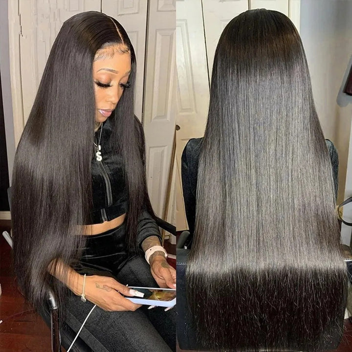 32Inch Wear And Go 4x4 Lace Closure Wig Straight Human Hair Glueless Lace Wigs with Pre Plucked