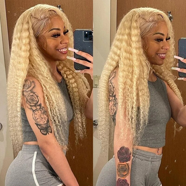 613 Blonde Deep Wave Transparent 13x4 Lace Front Wear and Go Human Hair Wigs