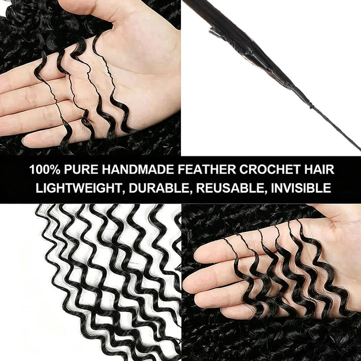 Fluffy Water Wave Feather Hair For Boho Braids Lightweight Pre Separated Crochet Feather Hair Extensions - AlloveHair