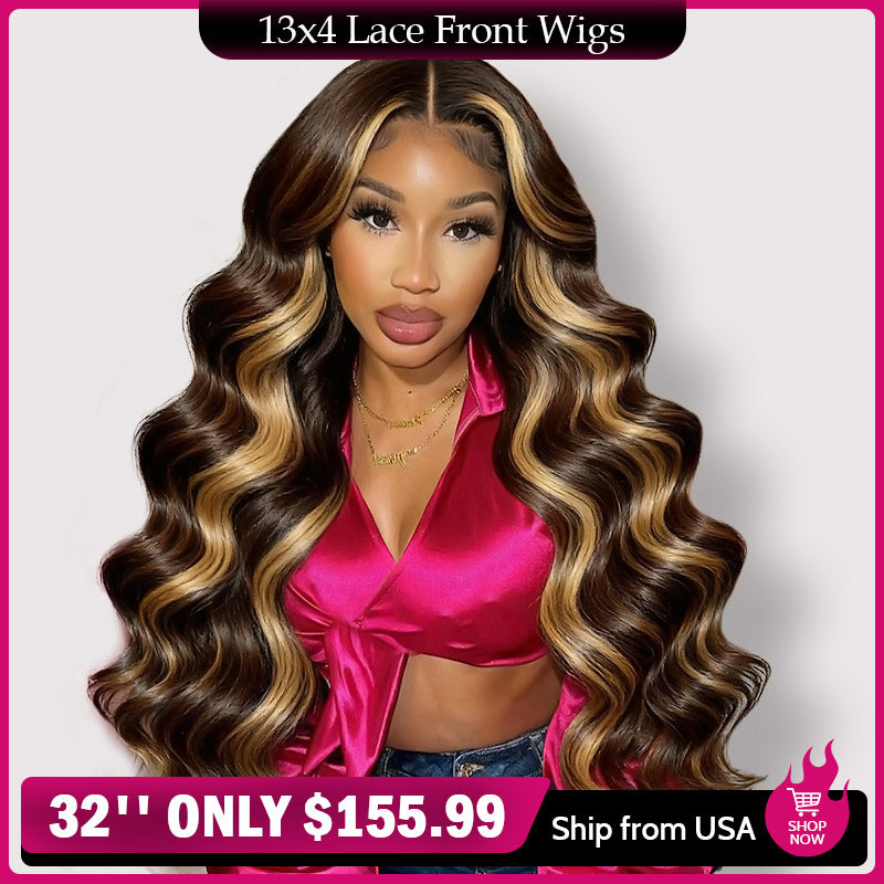 [Black Friday Deal- No Code Needed] 32 Inch P4/27 Highlight Body Wave 13x4 Lace Front Wigs - AlloveHair