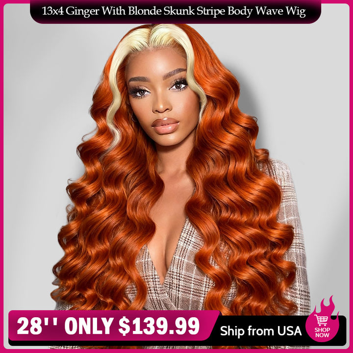 [Black Friday Deal- No Code Needed] Ginger Orange Blonde Ombre Color Body Wave 13*4 HD Lace Front Wig - AlloveHair