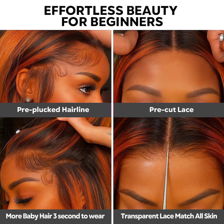 P4/350 Highlight Wigs 13x4 Lace Front Wig Ombre Ginger With Brown Straight Human Hair Wigs