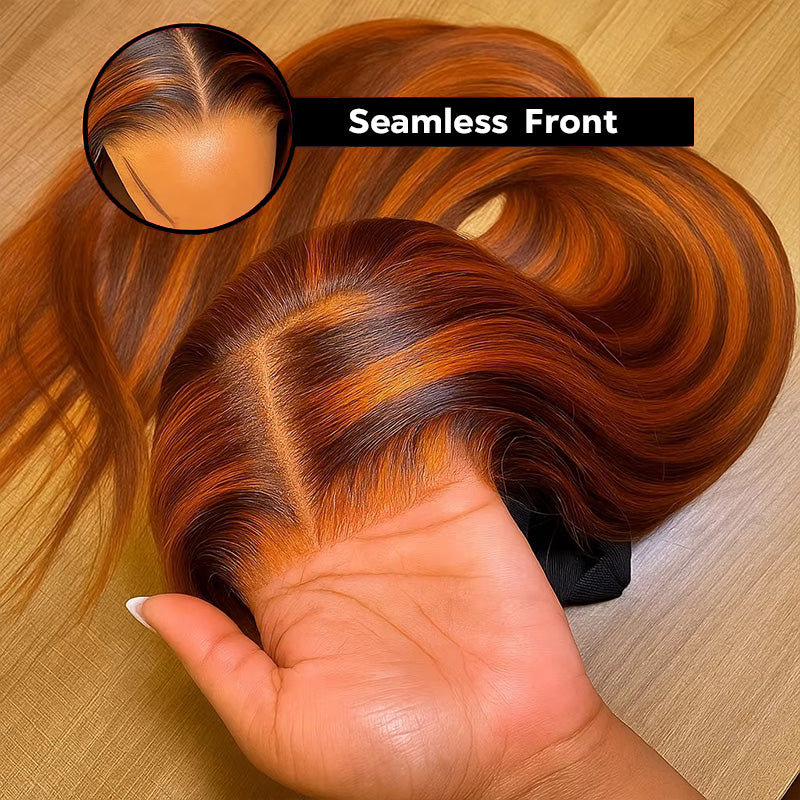 P4/350 Highlight Wigs 13x4 Lace Front Wig Ombre Ginger With Brown Straight Human Hair Wigs