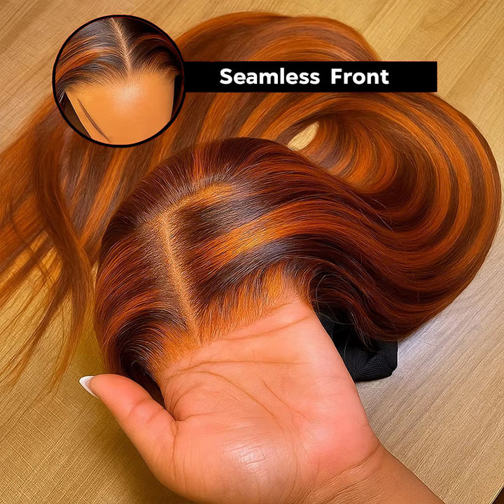 P4/350 Highlight Wigs 13x4 Lace Front Wig Ombre Ginger With Brown Straight Human Hair Wigs