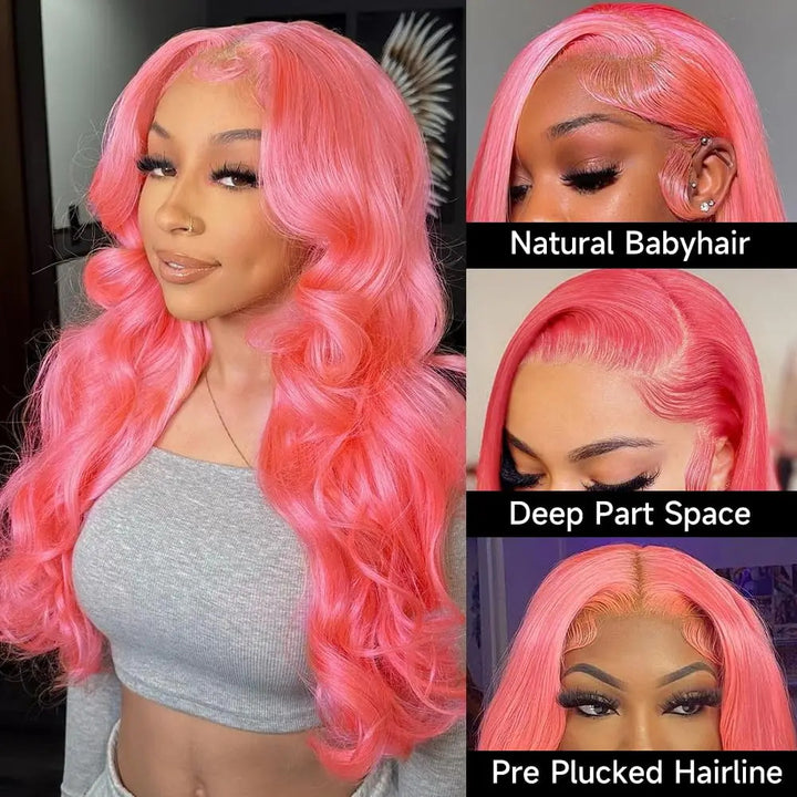 Allove Hair 30 Inch Pink Colored 13x4 HD Glueless Lace Front Wig Body Wave Barbie Hairstyle