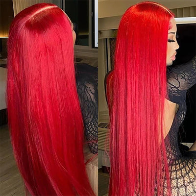 Allove Glueless Hot Red Straight Hair 13x4 HD Lace Front Wig with Pre Plucked Hairline