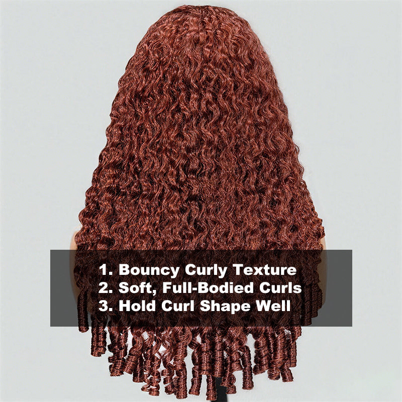 Reddish Brown Burmese Curly Wig 13x6 Lace Front Glueless Wig 250% Density